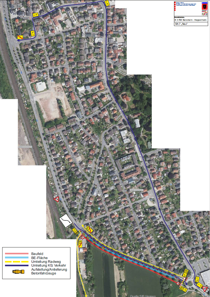 Instandsetzung eines Radweges zwischen Bensheim und Heppenheim, Einbahnregelung am Brückentag