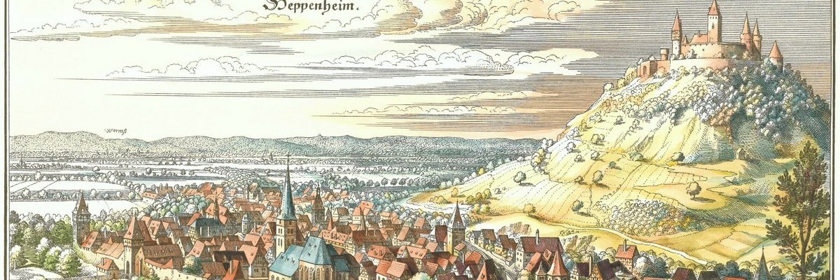 Der Merianstich zeigt Heppenheim zu Beginn des 17. Jahrhunderts.