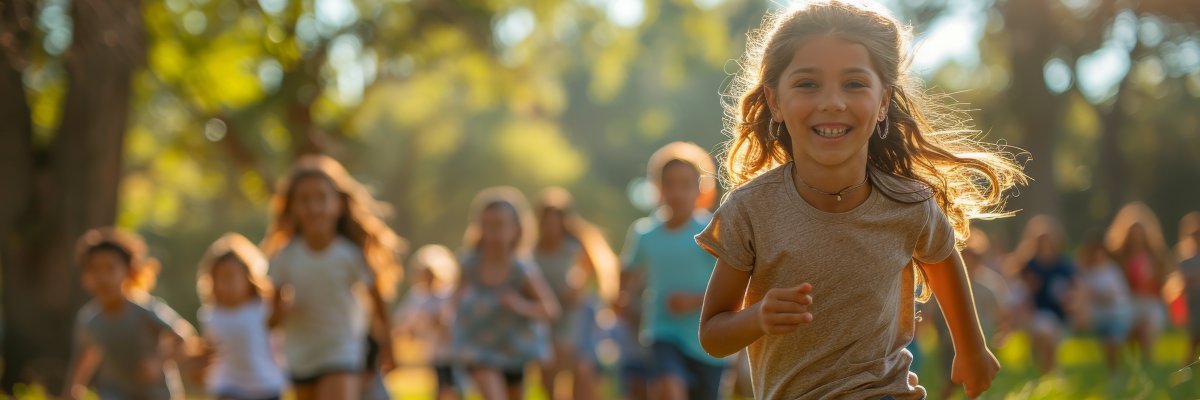 Ferienspiele Kinder rennen auf Wiese