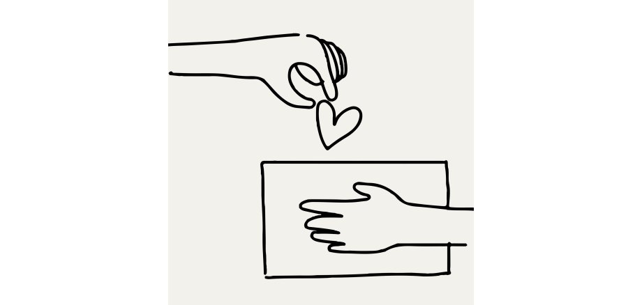 Charity doodle vector hand giving heart/money, donation concept